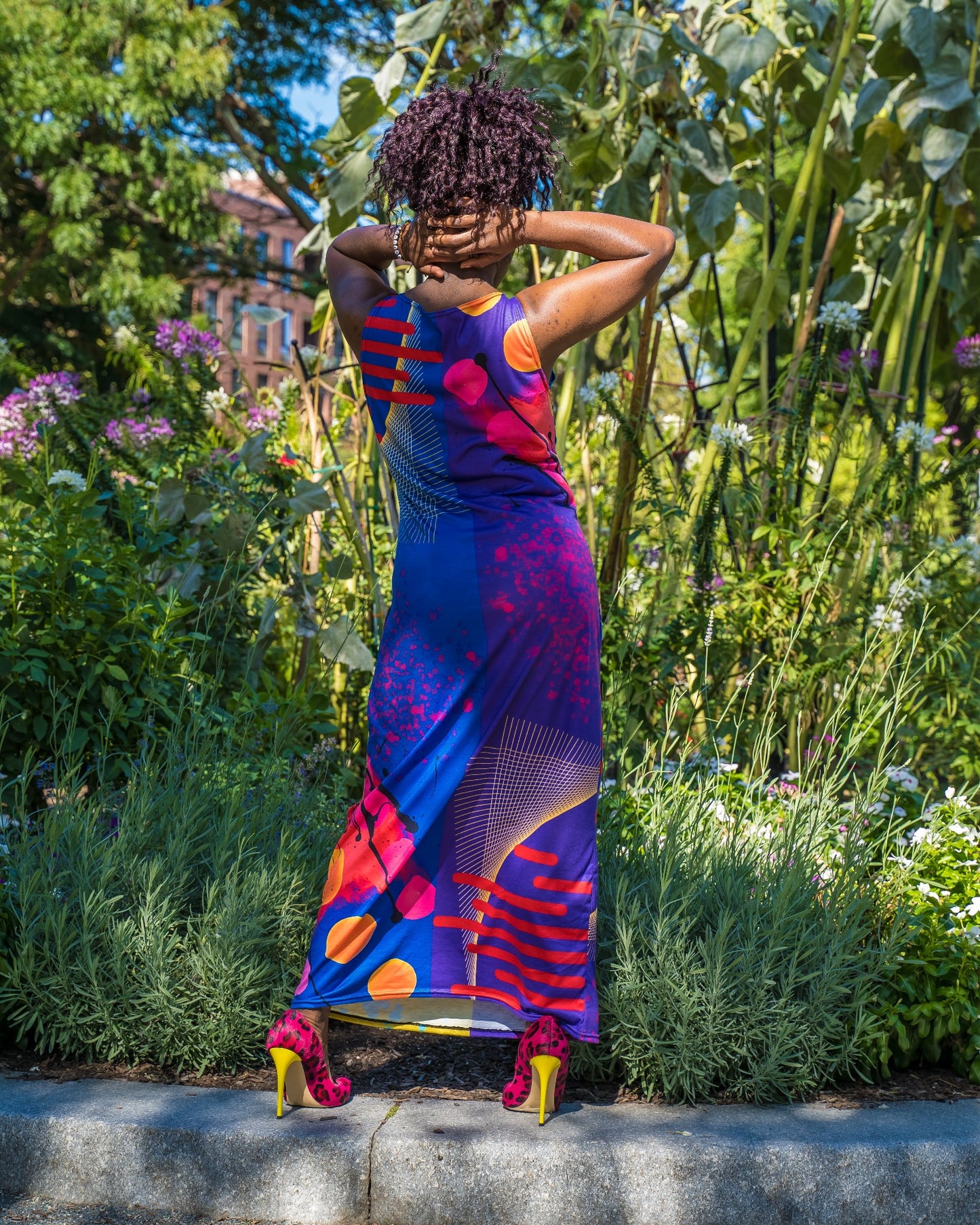 Green and Blue Multi Long Jersey Dress