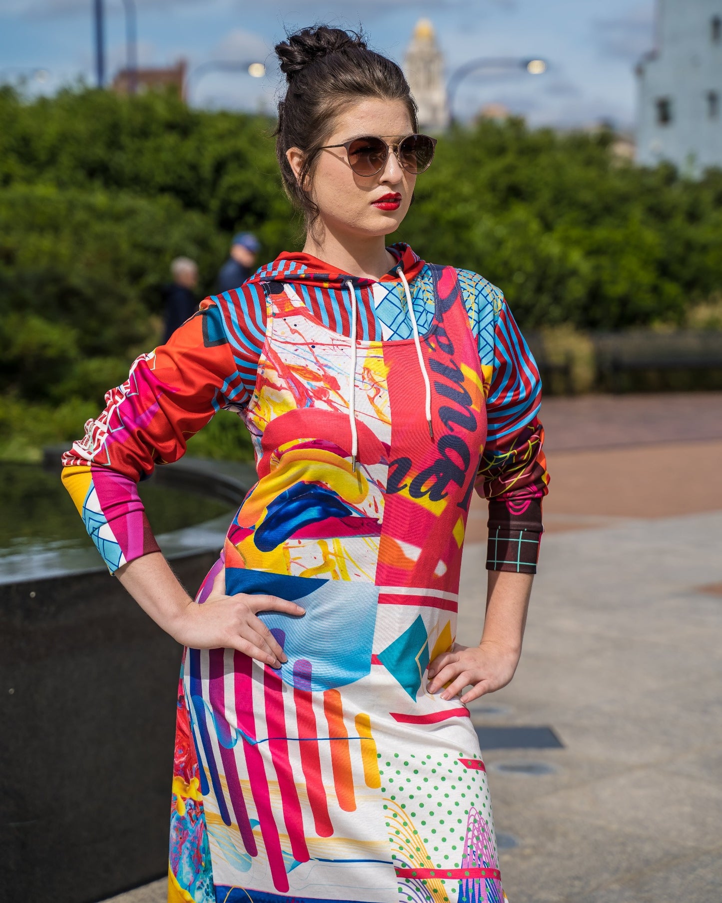 White and Multi Long Jersey Dress