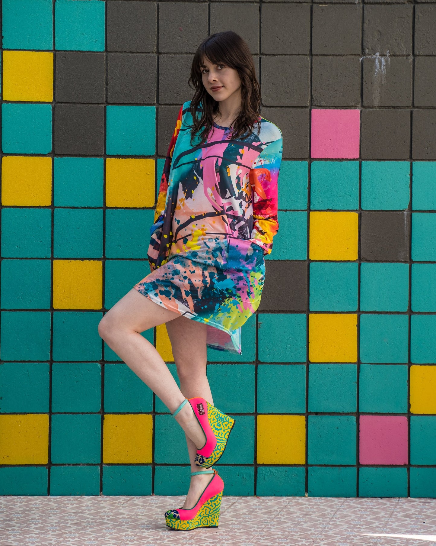 Soft Blue Graphic Oversized T-Shirt Dress