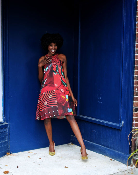 Red Halter A Line Dress