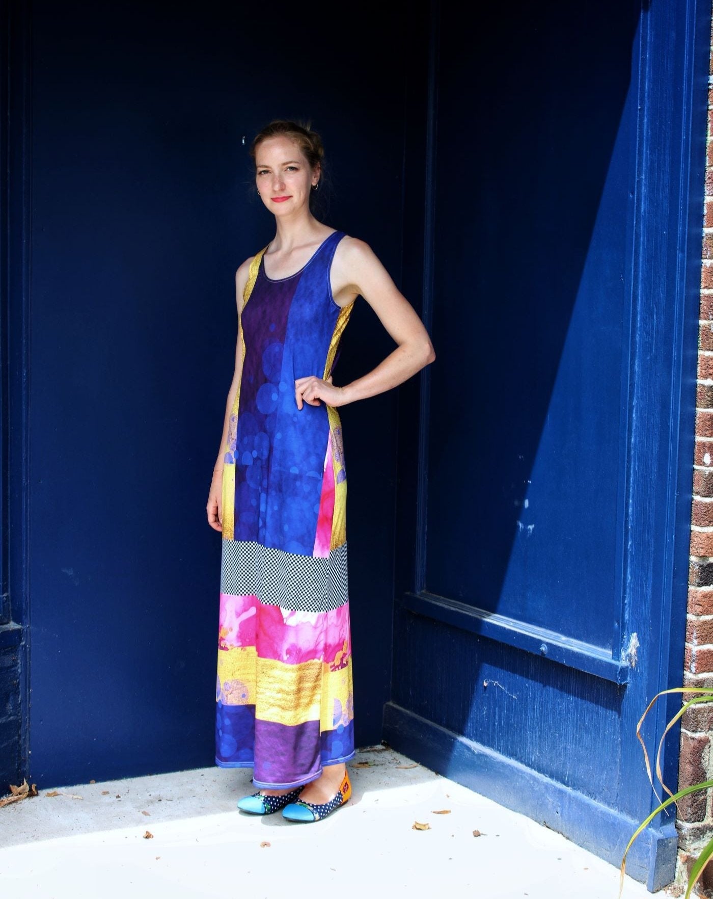 Color Block Striped Long Jersey Dress