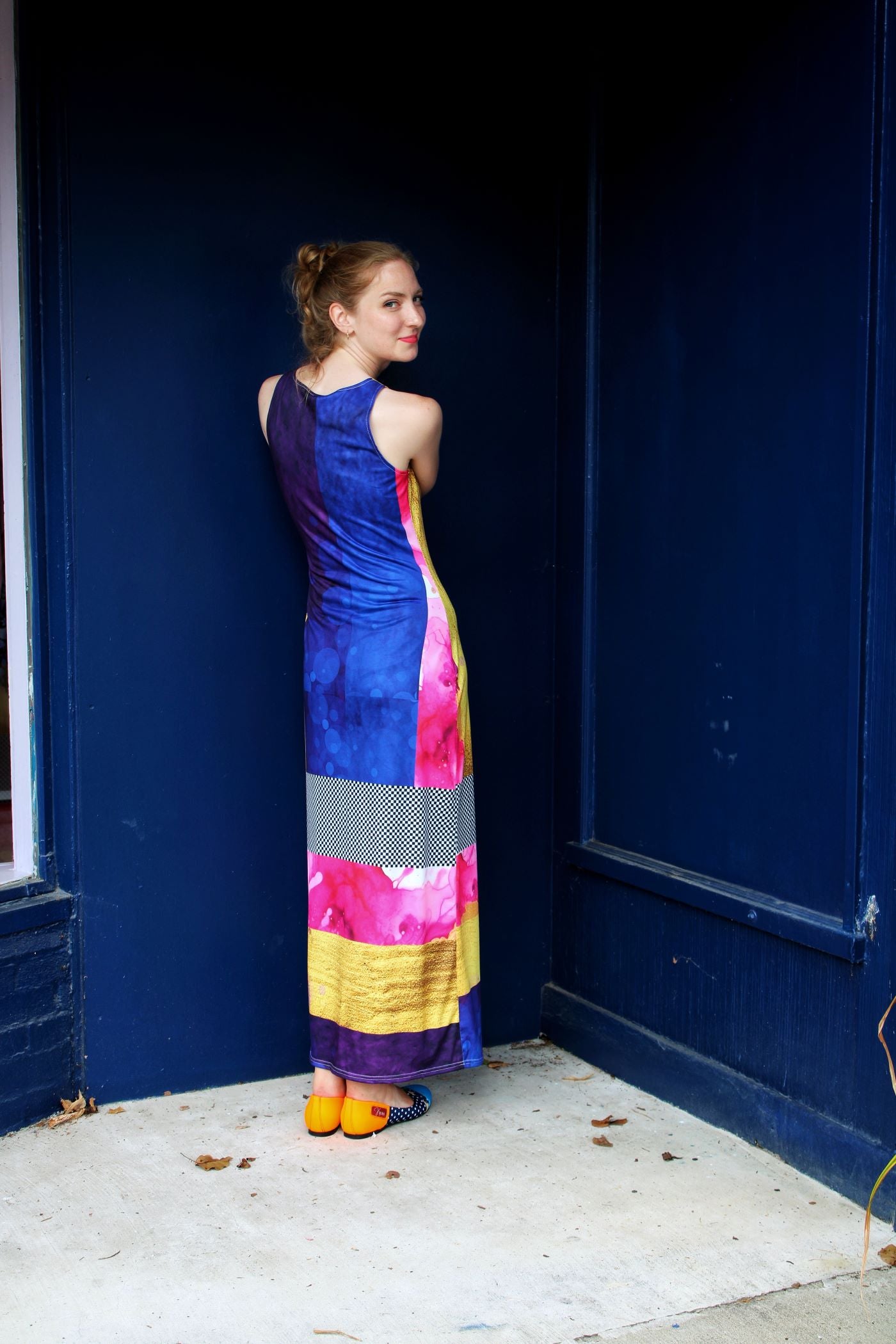 Color Block Striped Long Jersey Dress