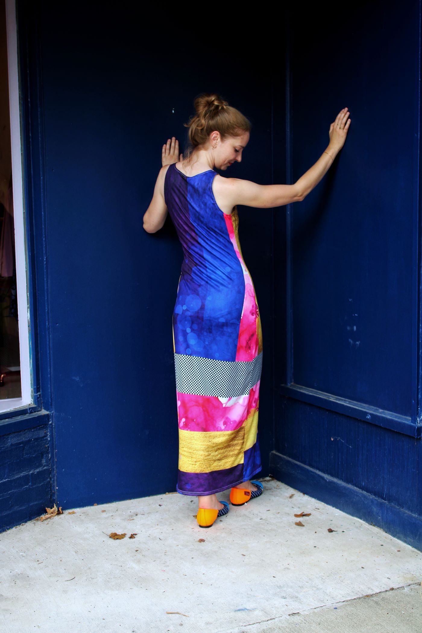 Color Block Striped Long Jersey Dress