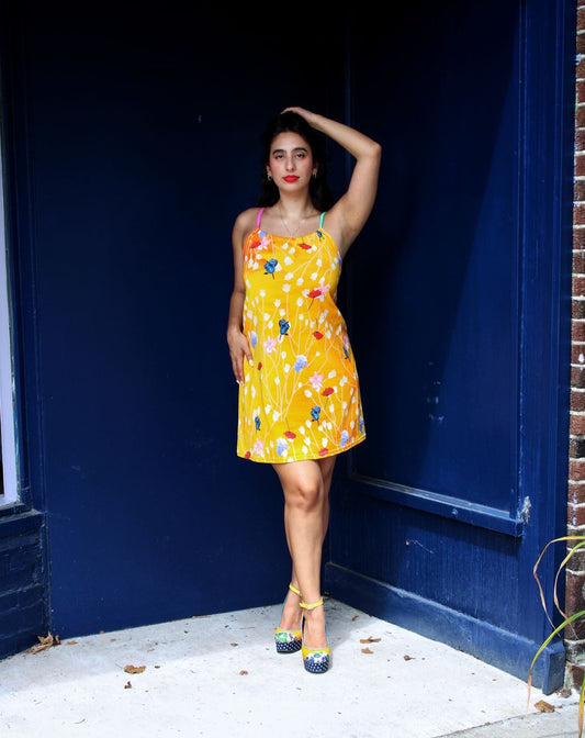 Yellow Floral Trapeze Dress