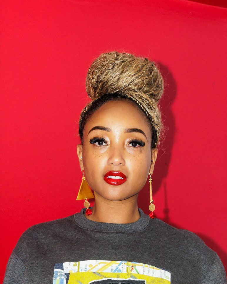 White and Black Graphic in Gold Triangle Earrings