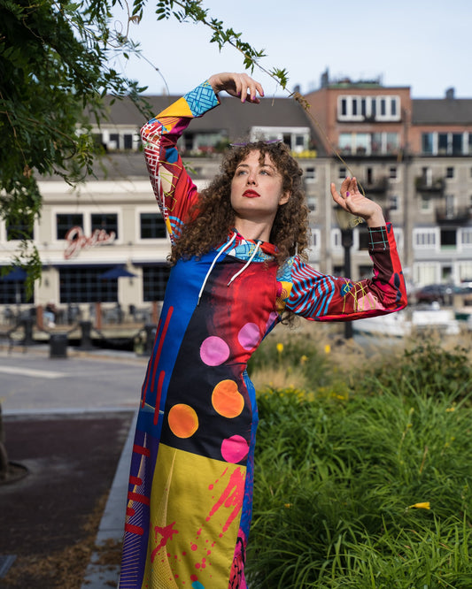Green and Blue Multi Long Jersey Dress