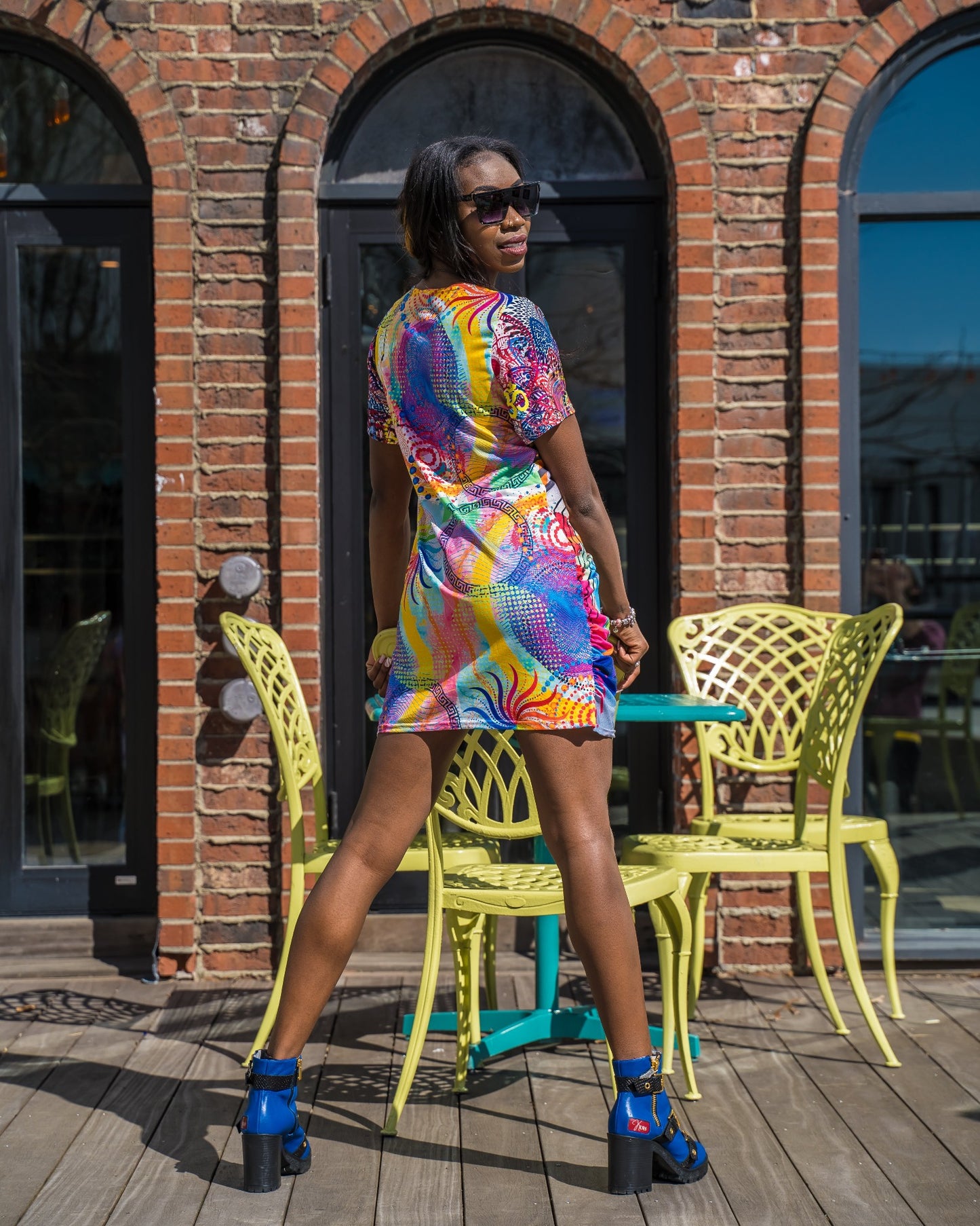 Fuschia Multi-Colored Stacked Hem Dress